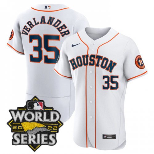 Men\'s Houston Astros #35 Justin Verlander White Stitched World Series Flex Base Jersey